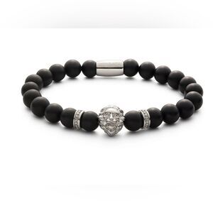 Zorrata Black Beaded Bracelet with Silver Lion Charm